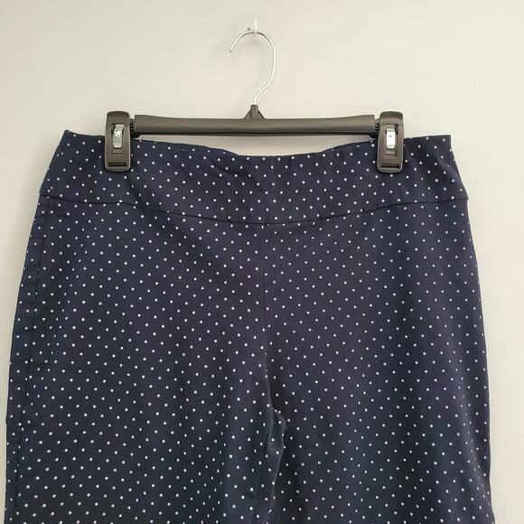 Zac & Rachel Navy Blue White Polka Dot Pullup Capri Pants Size 12 - Picture 3 of 6